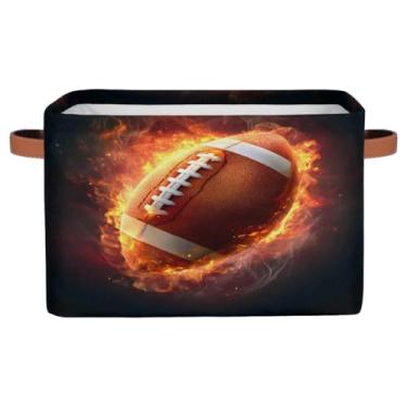 Imagem de Cesta de armazenamento pequena com alças de brinquedo infantil de futebol americano, caixa de armazenamento dobrável de tecido para berçário, sala de estar, quarto, prateleiras, roupas, caixa de