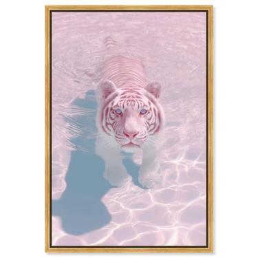 Imagem de Impressão em tela de tigre rosa fotografia animal por Art Remedy, moldura dourada, 40 x 61 cm