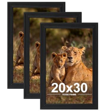 Imagem de TKYGU Conjunto de 3 porta-retratos de 50 x 76 cm, moldura de madeira de estilo moderno, preto, vertical e horizontal para pendurar na parede, grande estúdio, para fotos, pôsteres e impressões