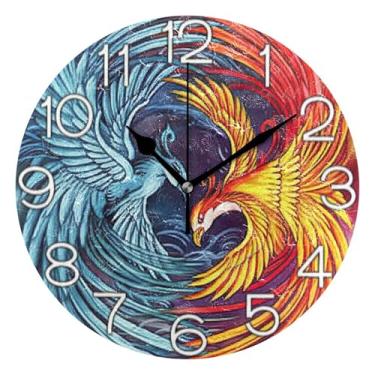 Imagem de GAIGEO Relógio de parede analógico decorativo relógio de cozinha bonito funky alimentado por bateria, decoração de parede vintage sala de estar, pássaro de desenho animado animal vermelho azul, 25 cm