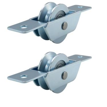 Imagem de Kit 2 Roldana 2" Aço Zincado Para Portão Caixa Aberta Rebitado (Canal V)