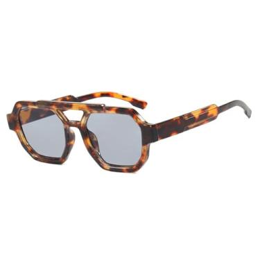 Imagem de Óculos de Sol Unissex com Armação Grossa, Ponte Dupla e Proteção UV400 para Esportes ao Ar Livre, Corrida e Ciclismo, Estampa de Leopardo Cinza