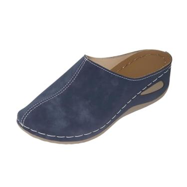 Imagem de Sandálias femininas de salto anabela, bico fechado, uma tira, plataforma, casual, sem cadarço para o outono, Azul royal, 39