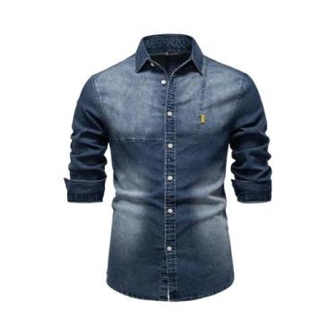 Imagem de Camisa Masculina Slim Fit De Algodão Estilo Cowboy Manga Longa Casual 