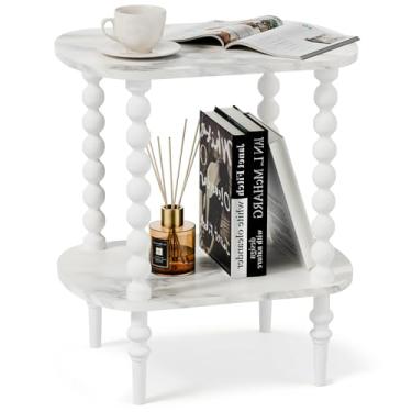 Imagem de Mesa lateral de 2 andares, mesa de canto pequena com prateleira de armazenamento para espaços pequenos, mesas de cabeceira modernas para sala de estar, quarto, cantos e escritório (branca, 30 cm)
