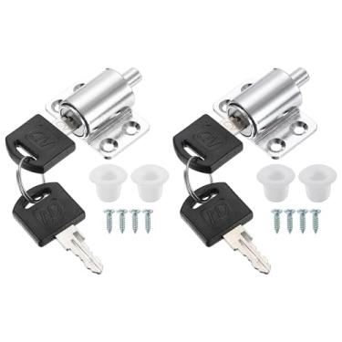 Imagem de PATIKIL 2 peças de fechadura de janela de porta deslizante, fechadura com chave de empurrar, fechaduras de porta de pátio, sem necessidade de perfuração para janelas deslizantes horizontais, prata