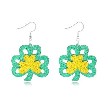Imagem de Brincos de Dia de São Patrício, engraçados, fofos, brilhantes, trevo, trevo, berloque, brincos pendentes para o dia de São Patrício, para festas de fim de ano, joias femininas, Large, Acrílico, Sem
