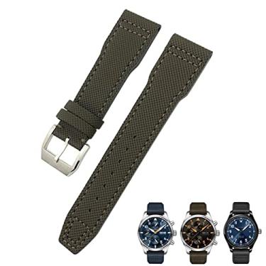 Imagem de IENYU Pulseira de relógio de nylon azul de 20 mm 21 mm apta para IWC Portofino Big Pilot IW3293 Mark 18 Tissot TAG Heuer Seiko pulseira de relógio de nylon de couro (cor: verde, tamanho: 21 mm)