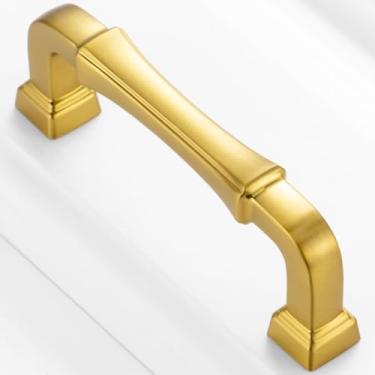 Imagem de BEROSSA Pacote com 10 puxadores de armário dourados escovados de 7,6 cm, puxadores de gaveta dourados, 3175, ferragens para armários de cozinha, gavetas, cômoda, banheiro, vaidade