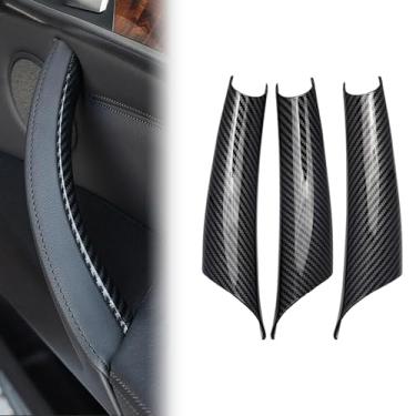 Imagem de BJchiwu 3 peças de acabamento de maçaneta de porta interior para BMW X5 E70 (2008–2013) X6 E71 (2008–2014), antiaderente, não desmonte, instalação esquerda e direita, padrão de fibra de carbono