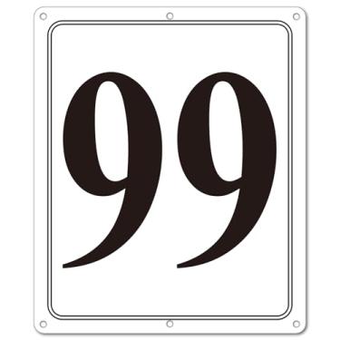 Imagem de i-CowFun Placa numerada de metal premium ao ar livre, refletiva 30,5 cm x 25,4 cm grandes placas de alumínio 99 para estacionamento, quadra de tênis, campo, armazém, corredor, edifício, doca, alta