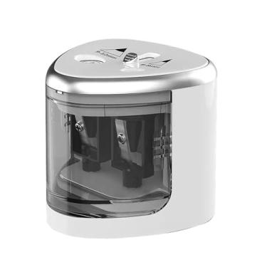 Imagem de Apontador de lápis semiautomático de orifício duplo – perfeito para guias grossos e finos, ideal para escritórios, escolas, estudantes e ilustradores, prata