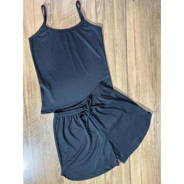 Imagem de Conjunto feminino shorts e regata feminina malha canelada conforto / m
