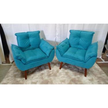 Imagem de Kit 02 Poltrona Opala Com fibra Siliconada Suede Azul Claro-RV DECORA 