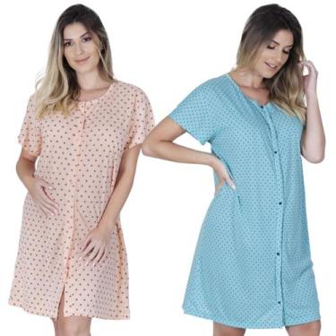 Imagem de Kit 2 Camisola Aberta Botões Pós Cirurgia Amamentação Pós Parto - Mi A