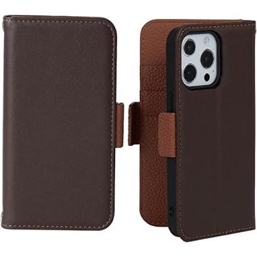 Imagem de CYSUE Capa carteira para iPhone 13 Pro Max/13 Pro/13/13 Mini, capa flip de couro de vaca premium com suporte de cartão capa de notebook flip magnética (cor: marrom 1, tamanho: 13 Pro 6,1 polegadas)
