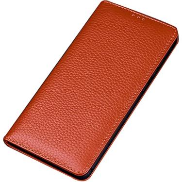 Imagem de HAZELS Capa de telefone para iPhone 14 Pro, capa flip de couro genuíno de luxo com fecho magnético com forro de microfibra macio 6,1 polegadas 5G 2022 (Cor: Médio)