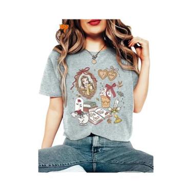 Imagem de Camiseta Feminina De Algodão Com Estampa Da Disney, a Bela E a Fera, C