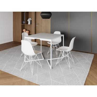 Imagem de Mesa Industrial Base Ferro Branco em  V  Tampo 90x90 Branco  4 Cadeira