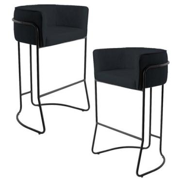 Imagem de Kit 02 Banquetas Decorativas Fixa Base de Aço Preto Betina D02 Materia