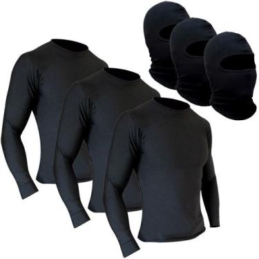 Imagem de Kit 3 Camisetas Segunda Pele + 3 Balaclavas Touca Ninja Térmica Motoqu