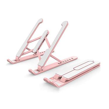 Imagem de Suporte ajustável de laptop e tablet com múltiplos ângulos portátil dobrável design oco ergonomia estrutura triangular estável sete alturas ajustáveis para laptops tablets 10-16