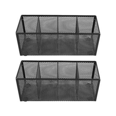 Imagem de Suporte de caneta de malha organizador de lápis 4 compartimentos organizador de mesa de metal multiuso para bancada escolar de escritório preto