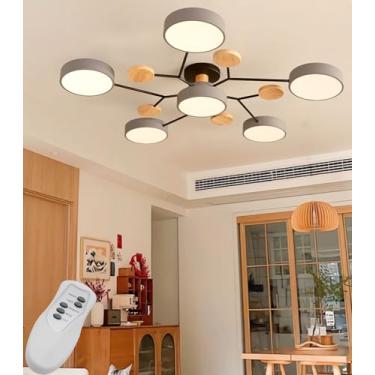 Imagem de Lustre de LED moderno em formato de flor, com intensidade regulável, controle remoto e temperatura de cor ajustável. Luminária em acrílico para sala de estar, quarto e sala de jantar. 72W (c