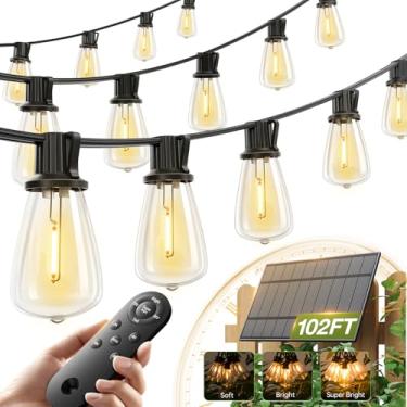 Imagem de addlon Cordão de luzes solares de 36 m à prova d'água, luz de pátio alimentada por energia solar com controle remoto e porta USB 3 modos, 48 + 4 lâmpadas LED inquebráveis, iluminação externa para