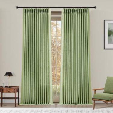 Imagem de Cortinas verde-sálvia 224 cm, cortina plissada de linho para sala de estar, cortinas plissadas com filtragem de luz, texturizadas, grossas, teto, boho, semitransparente, com ganchos para casa de