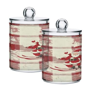 Imagem de xigua Pacote com 2 lindos suportes de Natal para bolas de algodão, cotonete – Frasco de plástico de boticário de armazenamento versátil transparente de 400 ml para banheiro e organização de