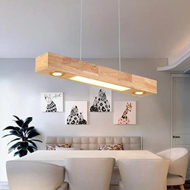 Imagem de Luminária pendente LED moderna para mesa de jantar, luminária de madeira com luz quente de 3000K e cúpula de vidro, altura ajustável, ideal para escritório, restaurante, quarto e sala de est