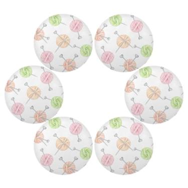 Imagem de Wassud Jogo americano conjunto de 6 tapetes redondos com padrão de bola de fio para cozinha e jantar, tapetes laváveis e resistentes ao calor, decoração de mesa 39 cm