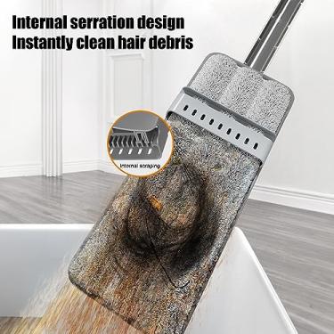 Imagem de CUOFYUNL Esfregão plano auto torcido, mãos livres, rotação de 360 ​​graus, esfregão de limpeza com 2 esfregões laváveis, úmido e seco, esfregão de piso de microfibra para limpeza