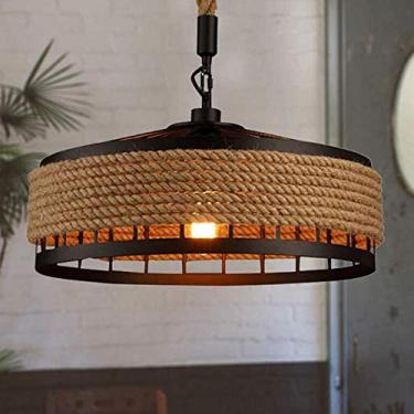 Imagem de Luminária pendente vintage industrial com corda de cânhamo, lustre para mesa de jantar, luminária de teto retrô rústica para cozinha, sala de estar, sala de jantar, loft, café, soquete E27 (