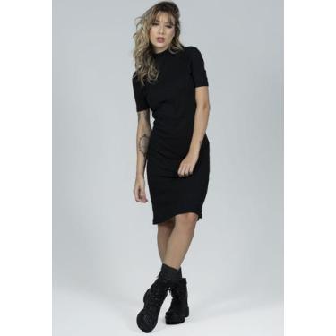 Imagem de Kit 10 Vestido Vekyo Midi Canelado Feminino Gola Alta, Mulher, G, Sort