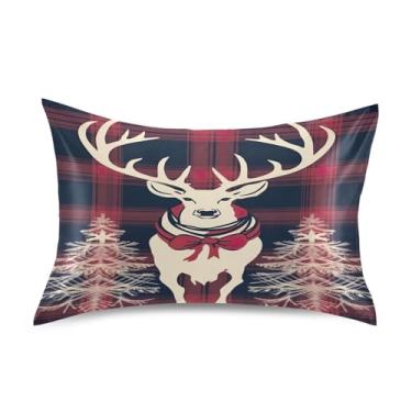 Imagem de Wassud Fundo xadrez com veado (1) fronha de cetim para cabelo e pele fronhas de seda lisa king size fronhas respiráveis com fecho de envelope