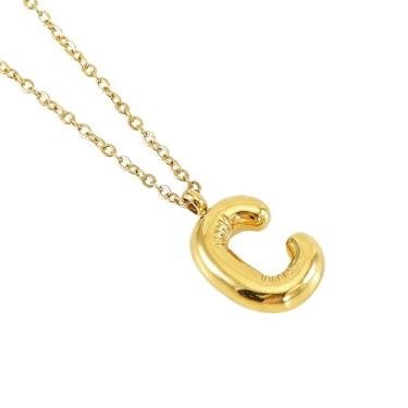 Imagem de Colar de Letra Bolha Personalizado para Mulheres, Colar Inicial Banhado a Ouro 18K com Corrente Cruzada em Aço Inoxidável, 45 cm, 26 Letras, Jóia de Moda e Presente Estiloso (dourado,C)