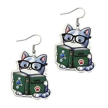 Imagem de Brincos de acrílico engraçados, grampeadores, livros, gatos, cães, professores, estudantes, formatura, regresso às aulas, joias, Acrílico, Sem pedra preciosa