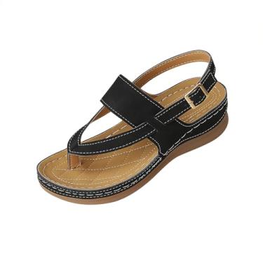 Imagem de Sandálias femininas modernas, casuais, estilo verão, cor sólida, boca de peixe, plataforma grossa, Preto, 39