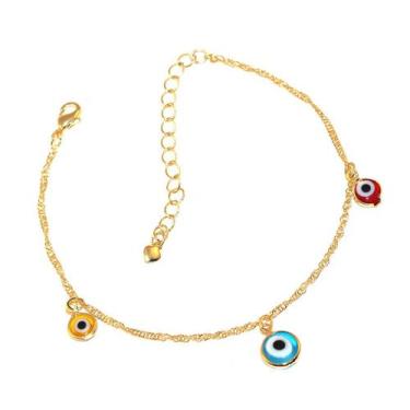 Imagem de Pulseira Olho Grego Turco Colorido Folheado Ouro 18k - Milena Folheado