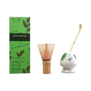 Imagem de Conjunto De Matcha De Bambu 3 Peças: Batedor De Cerâmica, Colher De Ch