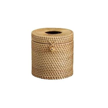 Imagem de Caixa de lenços de papel redonda estilo wabi-sabi, sala de estar, restaurante, guardanapo, caixa de toalha de mão, caixa de armazenamento de lenços