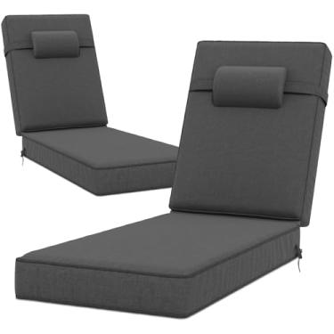 Imagem de Almofadas de espreguiçadeira Olefin de 182 x 53 x 10 cm, almofadas de espreguiçadeira com encosto de cabeça para móveis ao ar livre - Conjunto de 2 almofadas de substituição de cadeiras de pátio