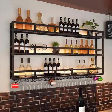 Imagem de Prateleira De Bar De Vinho Montada Na Parede Prateleira De Vinho Industrial Montada Na Parede Decorações De Armário De Vinho Doméstico Montado Na Parede Prat, Black, 80x25x90cm/31x9x35in