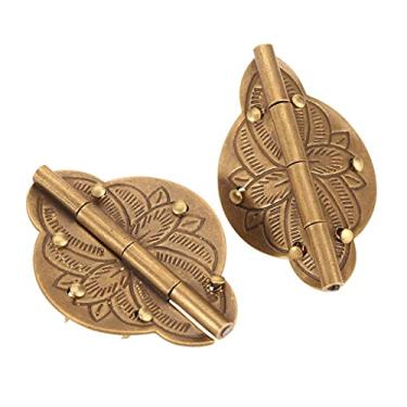 Imagem de 2 peças dobradiças de latão caixa de joias de madeira armário porta armário dobradiça decorativa retrô vintage dobradiças de ferragens para móveis