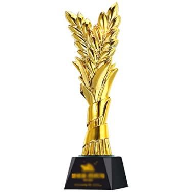 Imagem de Taças de troféus de prêmio para troféu de resina de trigo colheita de papai, copo de prêmio de funcionário da empresa, decoração de casa de luxo leve dourada, letras grátis personalizáveis (cor