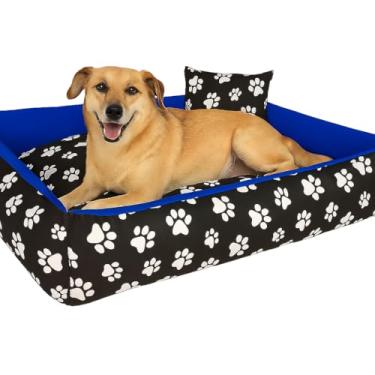 Imagem de Cama Pet 80x60cm Brinquedos Inclusos Conforto Superior (Patinha com azul,Com Almofadinhas)