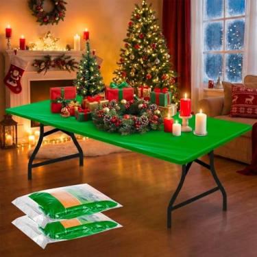 Imagem de Boao 2 peças de toalhas de mesa de plástico 182,88 cm x 76,2 cm descartáveis para festas de piquenique com capa de mesa elástica retangular à prova d'água para uso interno, externo, piquenique