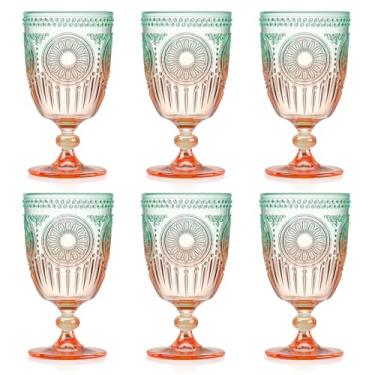 Imagem de XUWAIDSGN 6 peças de copos de vinho vintage de plástico 382.7 g copos de cálice em relevo verde laranja Gradien retrô copos de vinho inquebráveis com haste champanhe copos de água para coquetel suco